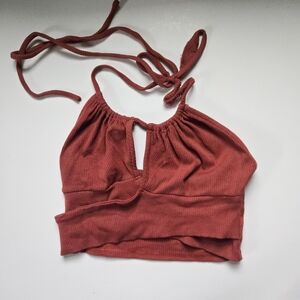 Better Be Terracotta Ribbed Halter Crop Top S Y2K Boho Indie